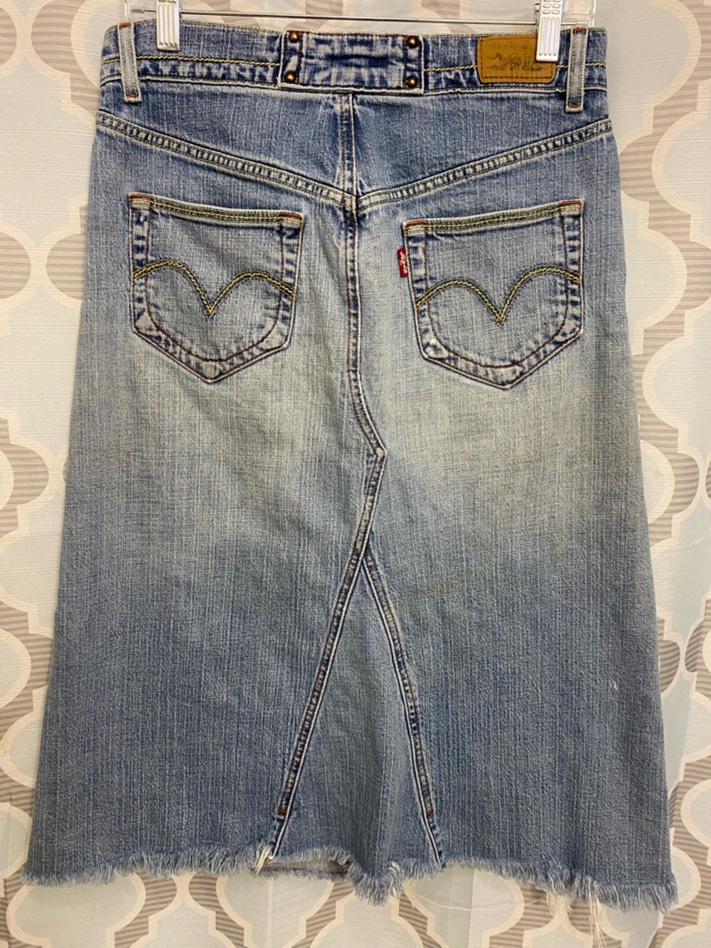 Levi's Light Blue Denim A-Line Skirt with Frayed Hem Vtg. Y2K